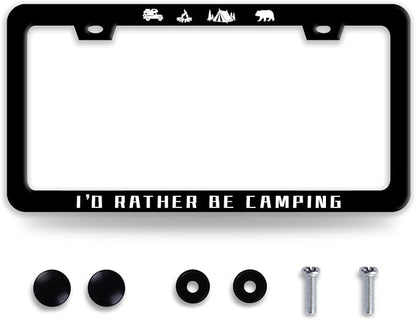 I'D Rather Be Camping License Plate Frame Funny Camper License Plate Frames by BRAGHRTED