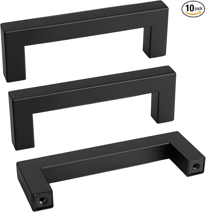 Goldenwarm 10Pack Black Square Bar Cabinet Pull Drawer Handle Stainless Steel by goldenwarm