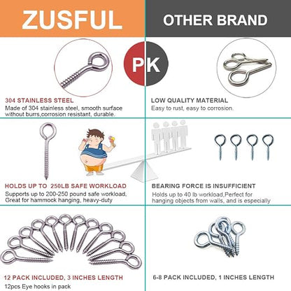 12-Pack 304 Stainless Steel Screw Eyes, Heavy Duty Screw in Eye Hooks Ring - Image 2