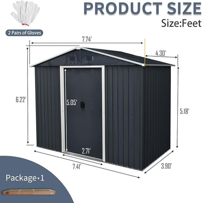 4x8 FT Outdoor Storage Shed, Metal Garden Shed - Image 4