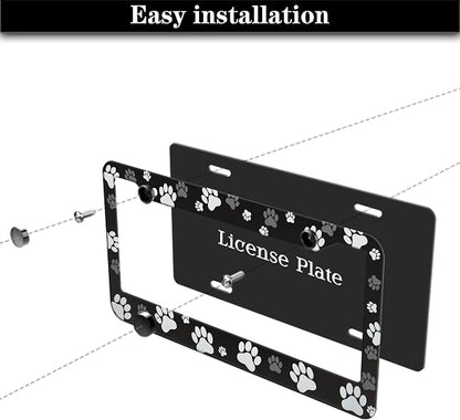 License Plate Covers Black and White License Plate Frames Paw Print Dog Cat - Image 7