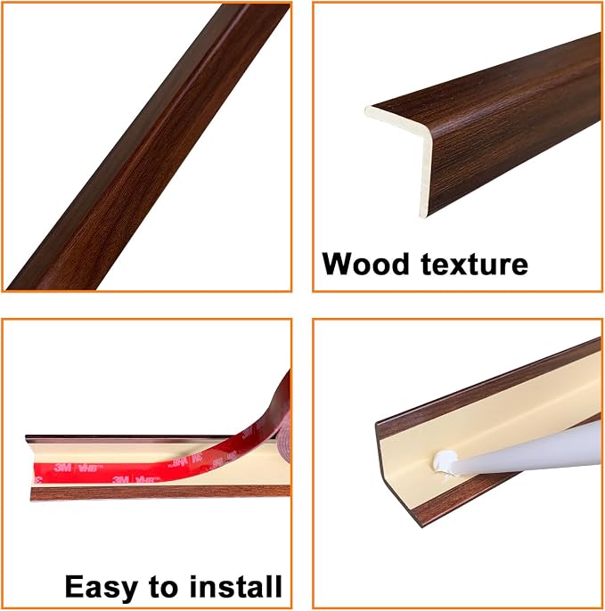 Wall Corner Protector 6PCS 45" Corner Molding Trim White Wood Grain Corner Trim - Image 6