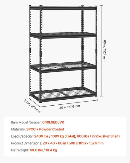 VEVOR Storage Shelves, 2400 lbs, 4 Tier Heavy Duty Garage Shelving, - Image 3