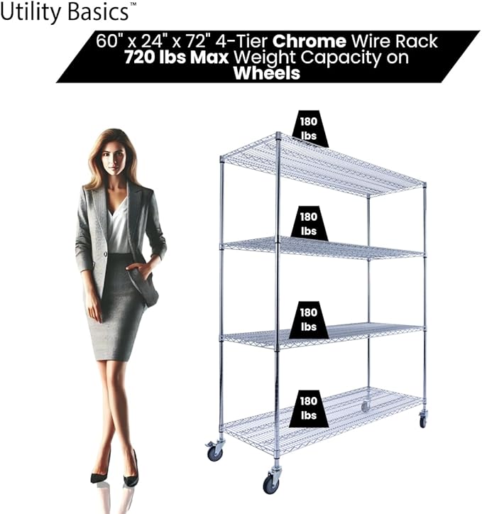 60"x24"x72" PREMIUM METAL STEEL 4-Tier Wire Shelving NSF 3200 LBS MAX Capacity - Image 4