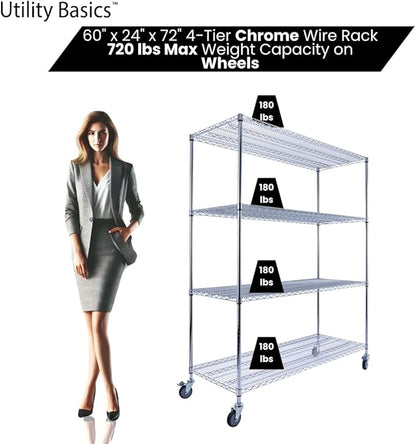60"x24"x72" PREMIUM METAL STEEL 4-Tier Wire Shelving NSF 3200 LBS MAX Capacity - Image 4