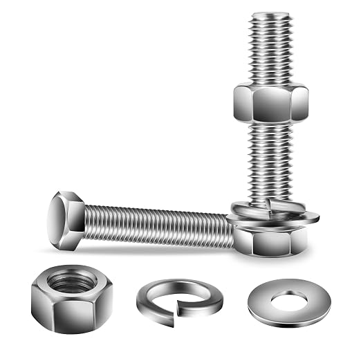 1/4-20 x 3" Hex Head Screw Bolt, Flat & Lock Washers, Fully Threaded, by SG TZH by SGTZH
