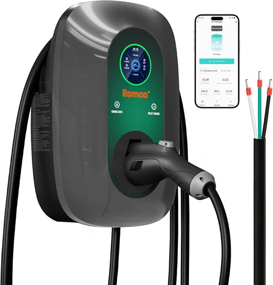 Level 2 EV Charger 48 Amp, J1772 Charger, Hardwired Electric Car Charger by Romaa