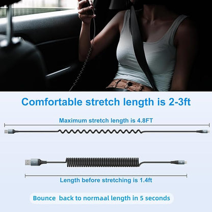 iPhone Charger Cable for Car, Coiled Lightning Cable 2 Pack Lightning Cord - Image 6