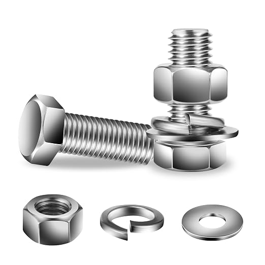 1/2-13 x 1-1/4" Hex Head Screw Bolt, Flat & Lock Washers, Fully Threaded by SGTZH