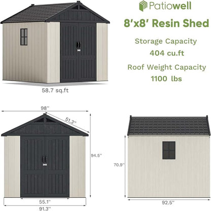 Patiowell 8x8 FT Outdoor Storage Shed, Plastic Shed Resin Garden Tool Shed - Image 8