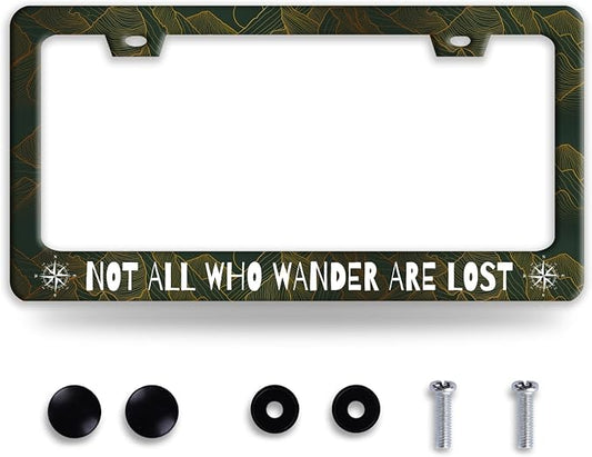 Not All Who Wander are Lost License Plate Frame Funny Golden Mountains License by BRAGHRTED