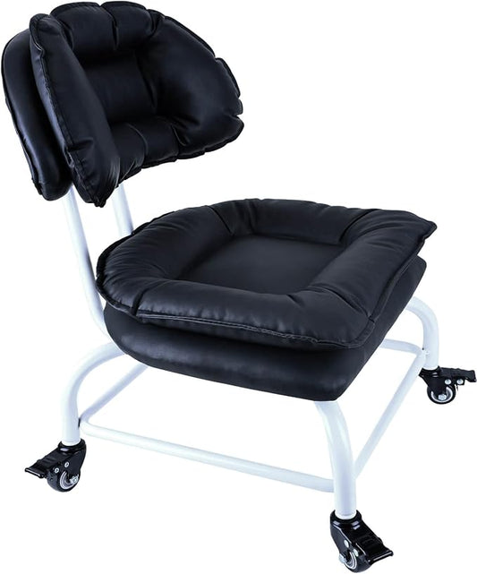 Rolling Stool Wide Seat with Back Rolling Chair 4 Wheels with Brakes by IMMERLIEBEN