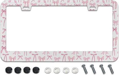 License Plate Frame for Pink Bow Stainless Steel License Plate Frames Holder by TXWWXT