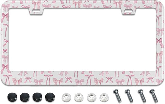 License Plate Frame for Pink Bow Stainless Steel License Plate Frames Holder by TXWWXT