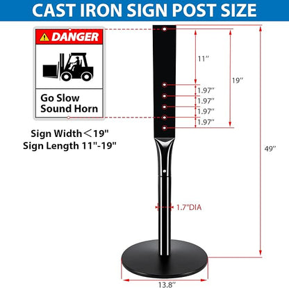 Heavy Duty Parking Sign Post Stand 49", 20lbs Cast Iron Base Sign Post - Image 4
