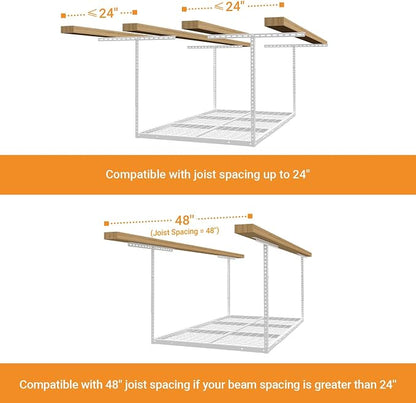 4x6ft Overhead Garage Storage Rack, Heavy Duty Metal Ceiling Shelf, 450lbs - Image 6