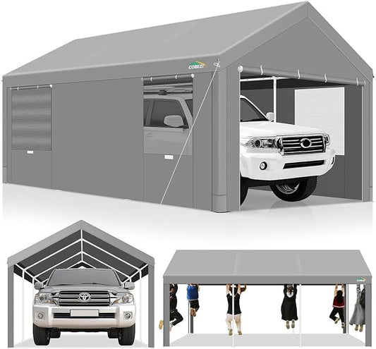 COBIZI Carport 10x20ft Heavy Duty Portable Garage, 2.0 Powder Coated Frame by COBIZI