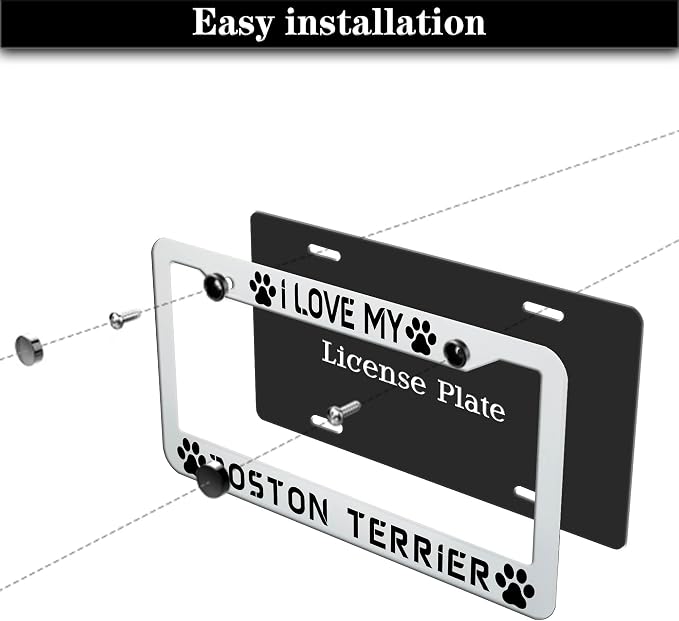 License Plate Holder Black and White License Plate Frames I Love My Boston - Image 7
