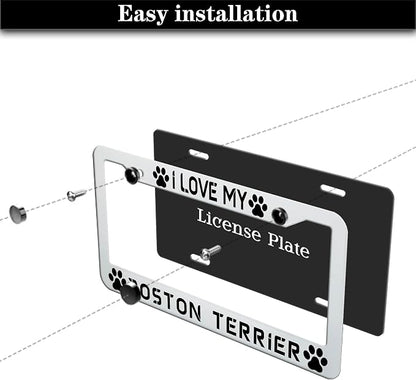 License Plate Holder Black and White License Plate Frames I Love My Boston - Image 7