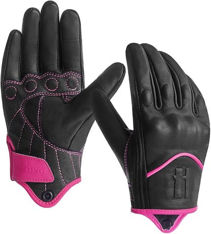 Harssidanzar Women's Motorcycle Gloves, Leather Motorcycle Gloves, Motorbike by Harssidanzar