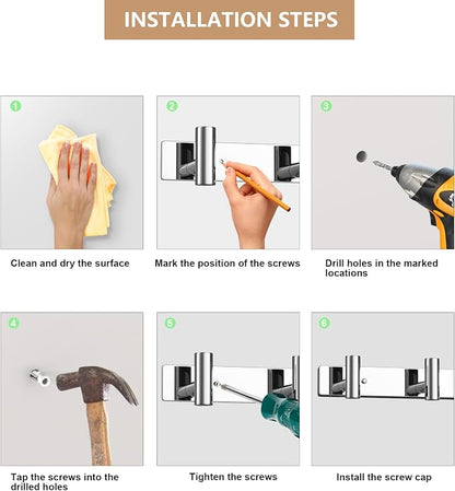 Wall Mounted Coat Rack-5 Hooks, Heavy Duty Stainless Steel Hook Rail - Image 7