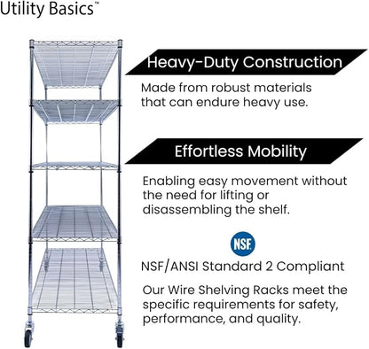60"x24"x72" Chrome 5-Tier PREMIUM Wire Shelving NSF 4000 LBS MAX CAPACITY Heavy - Image 9