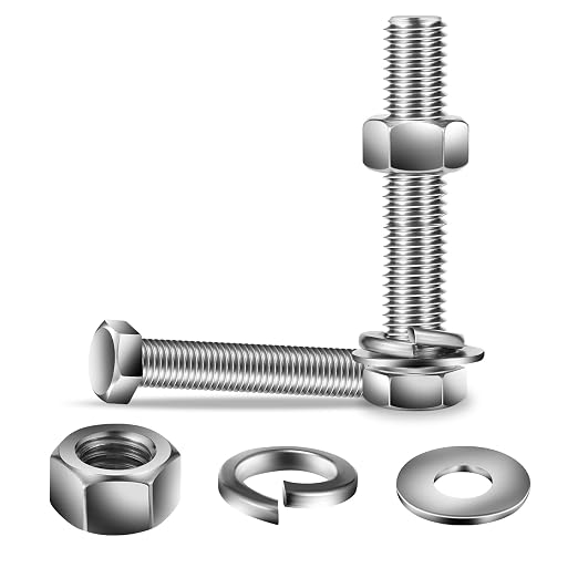 1/2-13 x 4" Hex Head Screw Bolt, Flat & Lock Washers, Fully Threaded, by SG TZH by SGTZH