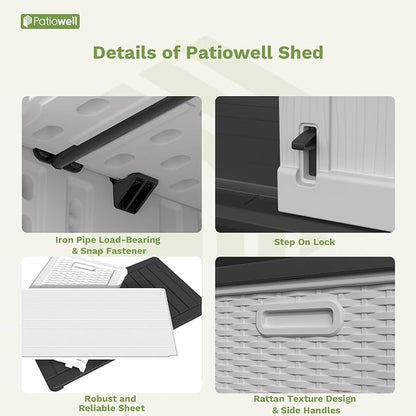 Patiowell 26 Cu.ft Plastic Outdoor Storage Shed w/o Shelf, Lockable Waterproof - Image 6