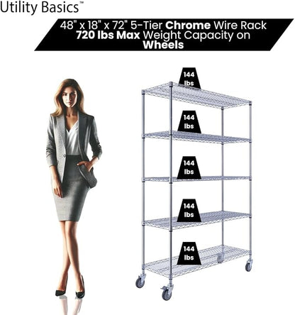48"x18"x72" Chrome 5-Tier PREMIUM Wire Shelving NSF 4000 LBS MAX CAPACITY Heavy - Image 4