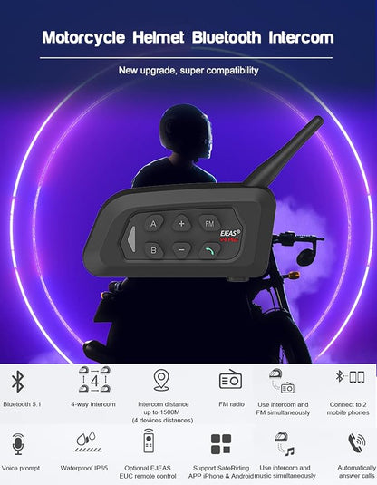 V4 Plus Motorcycle Bluetooth Helmet Intercom Headset, 4 Rides Group - Image 9