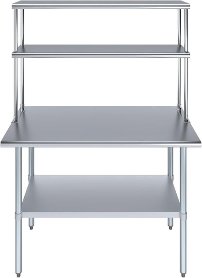 Amgood Stainless Steel Work Table Wide Double Tier Overshelf | NSF | Metal - Image 2