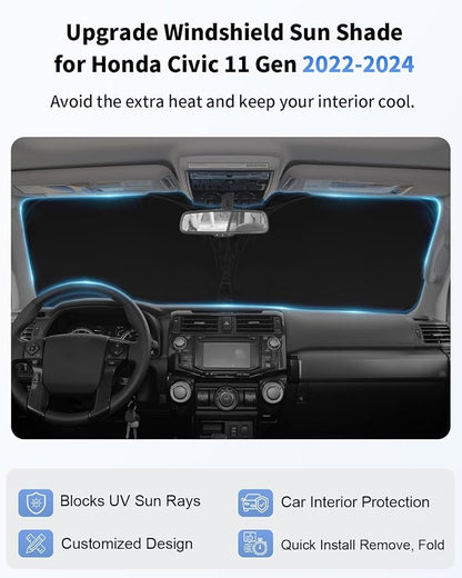 for Civic 2026 2025 2024 2023 2022 Windshield Sun Shade Custom Fit Honda Civic - Image 3