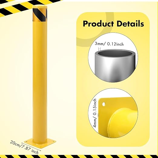 8 Pack Safety Bollard Post, 30 Inch Height 4.5 Inch Diameter Yellow Pipe Safety - Image 2