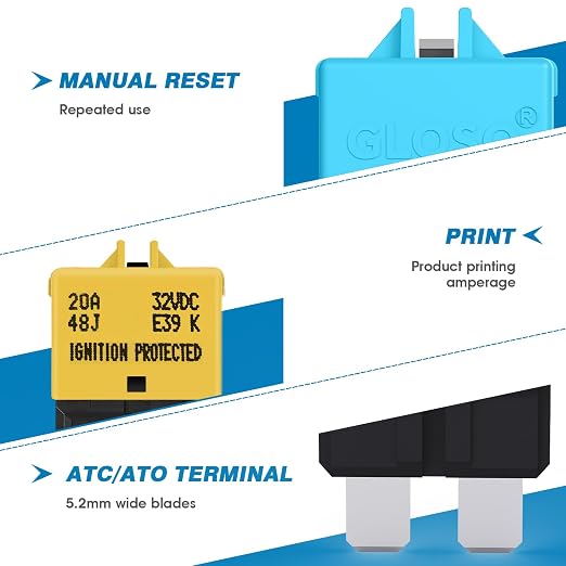 GLOSO Circuit Breaker Blade Fuse E39 Manual Reset Low Profile ATC/ATO - Image 4
