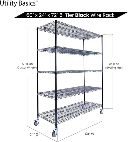 60"x24"x72" Black 5-Tier Premium Metal Wire Shelving NSF 4000 LBS MAX Capacity - Image 7