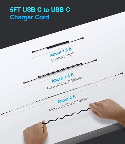 USB C to C Cable for Car 3FT&5FT, 100W Coiled USB C Fast Charging Cable for - Image 6