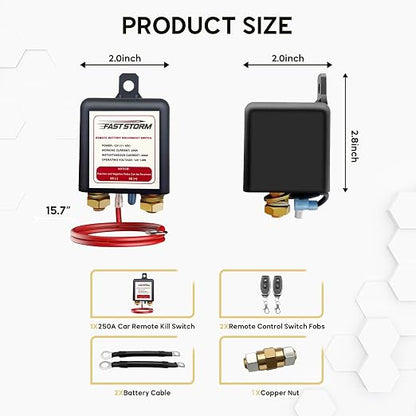 Side Post Remote Battery Disconnect Switch 12V, 250A Negative Battery Cut Off - Image 6
