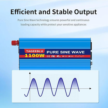 1100 Watt Pure Sine Wave Inverter, Solar Power Inverter, 12V DC to 110V AC - Image 2