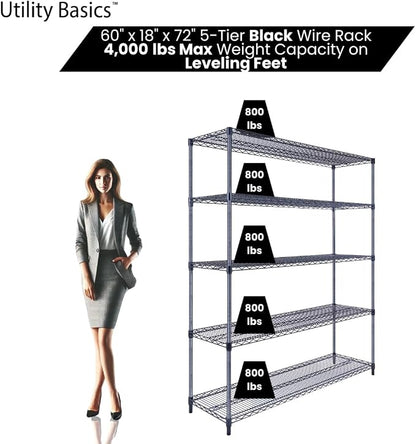 60"x18"x72" Black 5-Tier Premium Wire Shelving NSF 4000 LBS MAX Capacity Heavy - Image 3