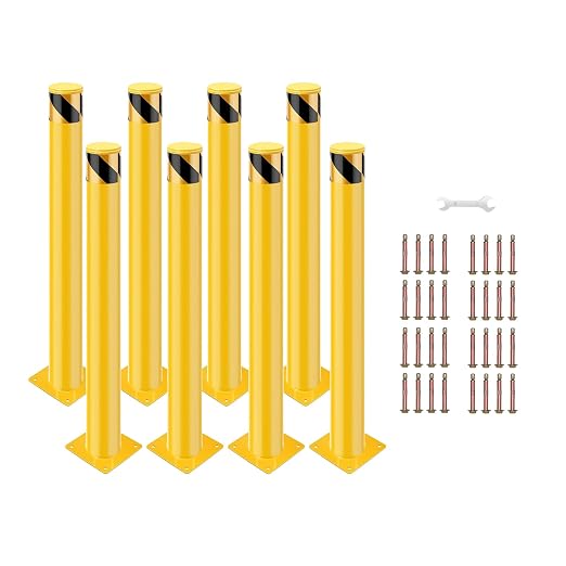 8 Pack Safety Bollard Post, 30 Inch Height 4.5 Inch Diameter Yellow Pipe Safety by Doppeltcharms