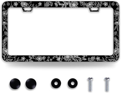 Line Art Flowers License Plate Frame Beautiful Floral License Plate Frames by BRAGHRTED