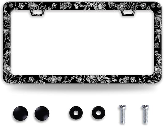 Line Art Flowers License Plate Frame Beautiful Floral License Plate Frames by BRAGHRTED