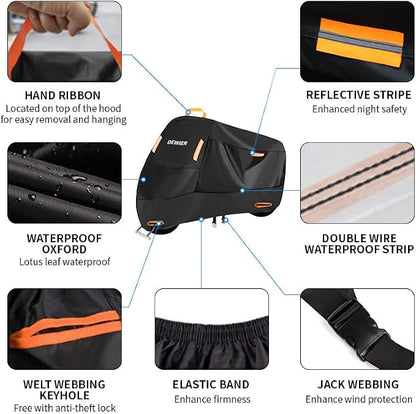 Motorcycle Cover Waterproof Outdoor, 420D Heavy Duty, M 71in, All Season - Image 7