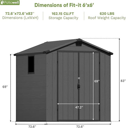Patiowell 6 x 6 FT Plastic Outdoor Storage Shed - Image 7