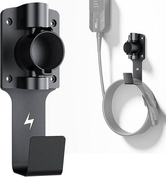 EV Charger Holder, with 180° Rotation Nozzle Dock, Metal J-Hook by FOCSPROD