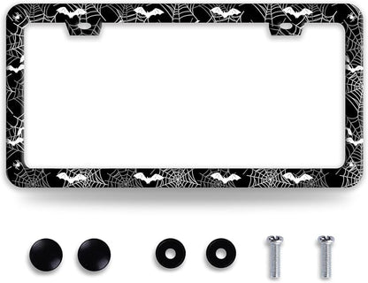 Bat Spider Web License Plate Frame Funny Gothic License Plate Frames Stainless by BRAGHRTED