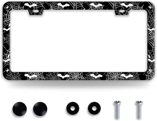 Bat Spider Web License Plate Frame Funny Gothic License Plate Frames Stainless by BRAGHRTED