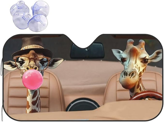 Funny Giraffe Car Sun Shade Windshield Sunshade Foldable Front Window Shield by mutakin