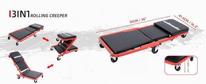 Mechanic Creeper 36 inches 3-in-1 Mode Z Seat 340lbs Capacity, Foldable Garage - Image 7