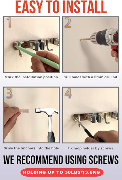 Mop and Broom Holder Wall Mount, Upgraded Broom Hanger Wall Mount, Stainless - Image 5